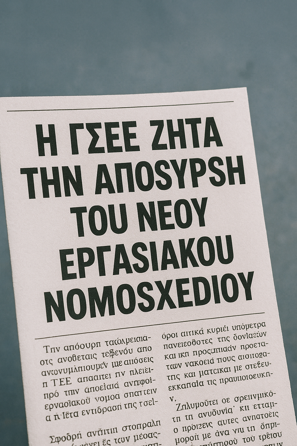 ΓΣΕΕ: Ζητά απόσυρση του εργασιακού νομοσχεδίου