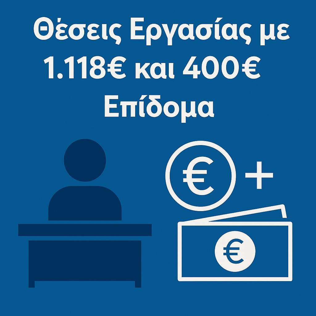ΔΥΠΑ: Θέσεις Εργασίας με 1.118€ και 400€ Επίδομα